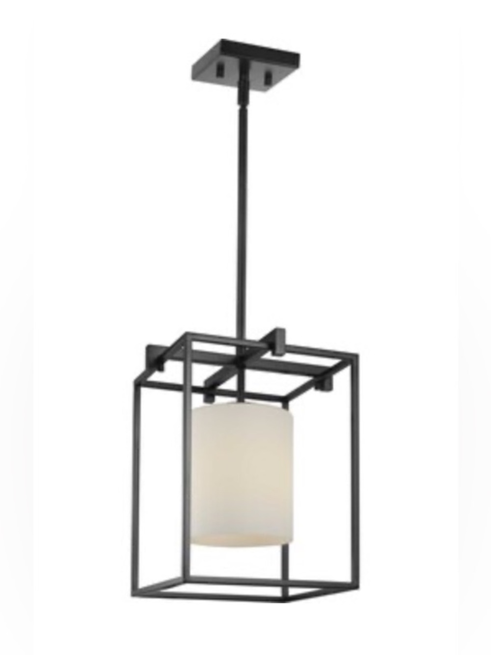 Contemporary Black Metal Lantern Pendant with White Drum Shade
